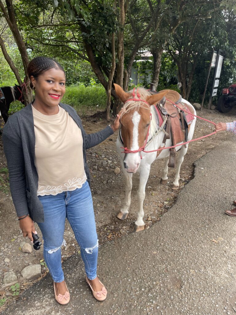 Shevy with a calf or small horse in Boquete - PanamaWithShevy